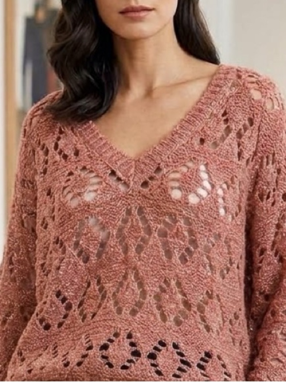 V-Neck Hand Knit Sweater
